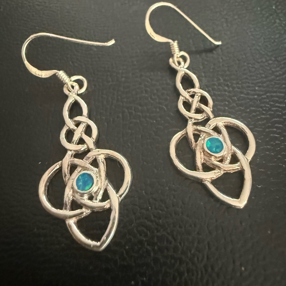Silver Celtic Knot Earrings with Blue Stone